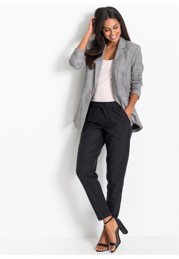 bonprix - Spodnie lniane. Kolor: czarny. Materiał: len. Sezon: lato