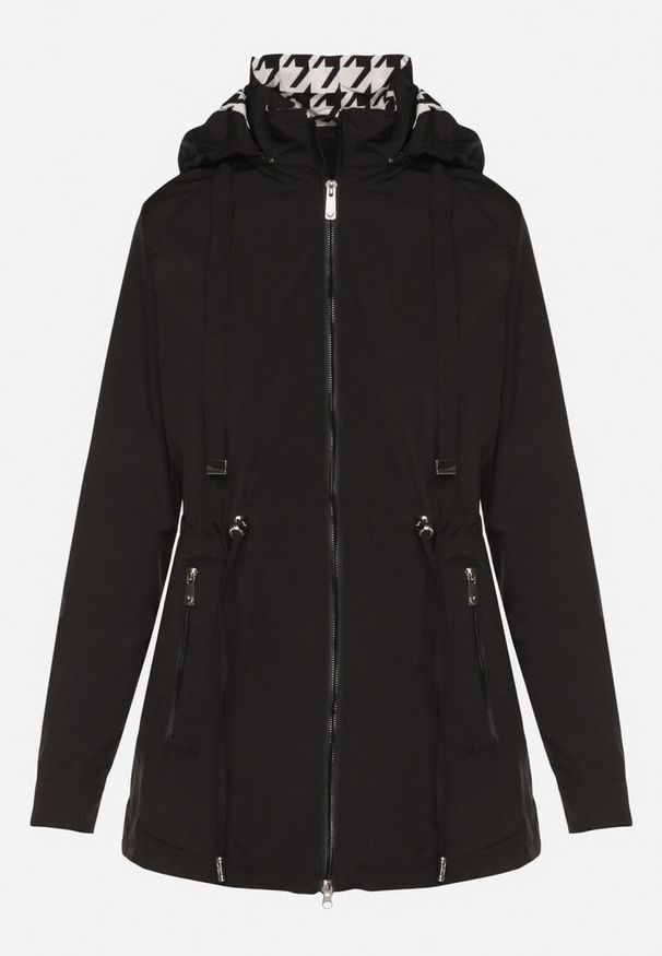 Born2be - Czarna Kurtka Parka Ściągana w Pasie Aridra. Okazja: na spacer, na co dzień. Kolor: czarny. Materiał: jeans. Styl: casual, elegancki