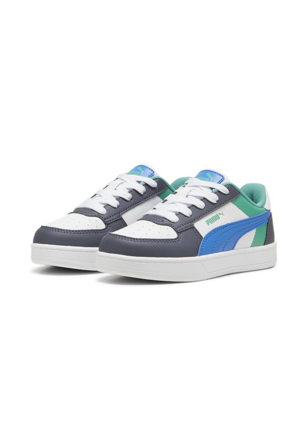 Puma - Dziecięce sneakersy PUMA Caven 2.0 Block PUMA White Hyperlink Blue Galactic Gray. Kolor: szary, wielokolorowy, biały, niebieski. Materiał: skóra, syntetyk. Szerokość cholewki: normalna