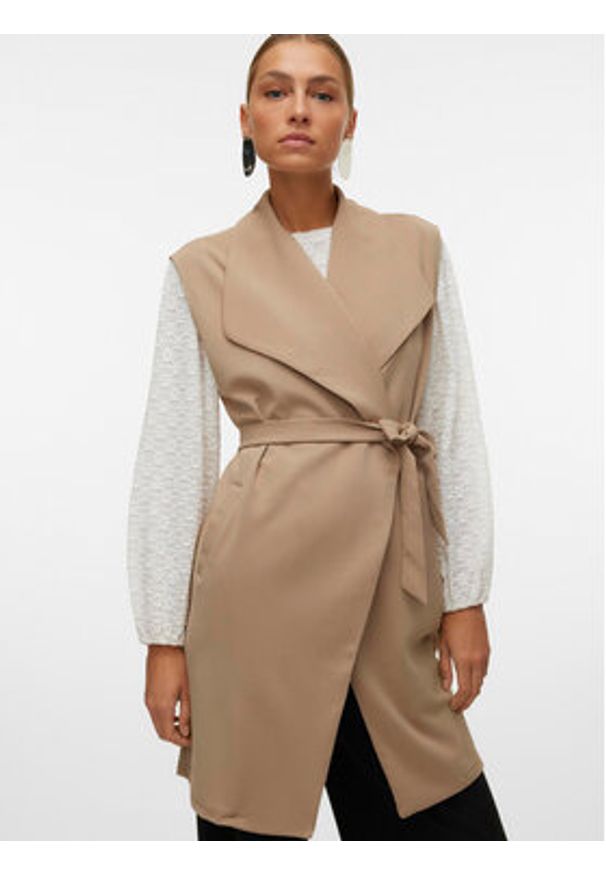 Vero Moda Kamizelka Allison 10300864 Beżowy Regular Fit. Kolor: beżowy. Materiał: syntetyk
