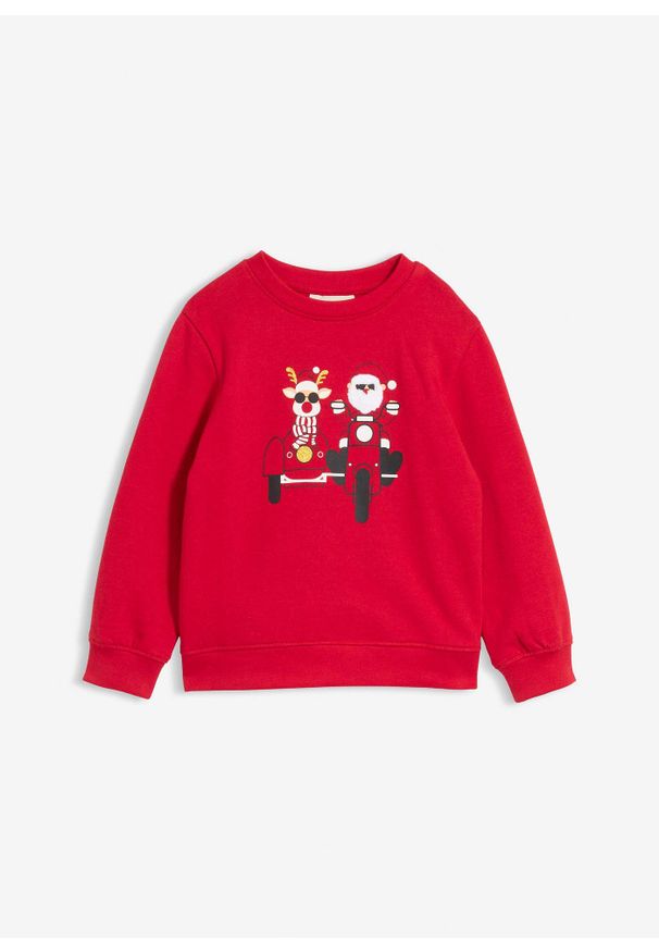 bonprix - Bluza z motywem bożonarodzeniowym, z czystej bawełny organicznej. Kolor: czerwony. Materiał: bawełna