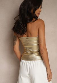 Renee - Złoty Top z Wiskozą i Dekoltem Bandeau Folione. Okazja: na co dzień. Kolor: złoty. Materiał: wiskoza. Wzór: motyw zwierzęcy. Styl: klasyczny, casual #4