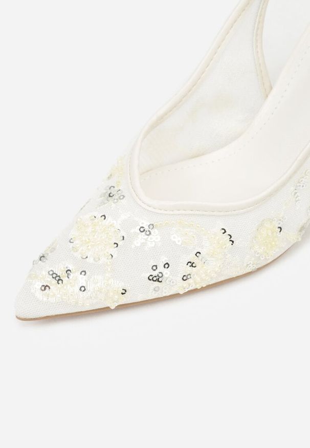 Born2be - Beżowe Sandały na Szpilce Bez Pięty Ozdobione Cekinami Avixaris. Okazja: na co dzień. Kolor: beżowy. Wzór: aplikacja. Obcas: na szpilce. Styl: klasyczny, casual, elegancki