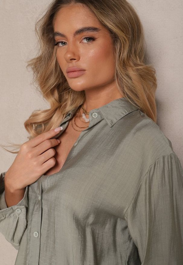 Renee - Ciemnozielony Komplet z Bawełny Koszula i Szorty Faliren. Kolor: zielony. Materiał: bawełna