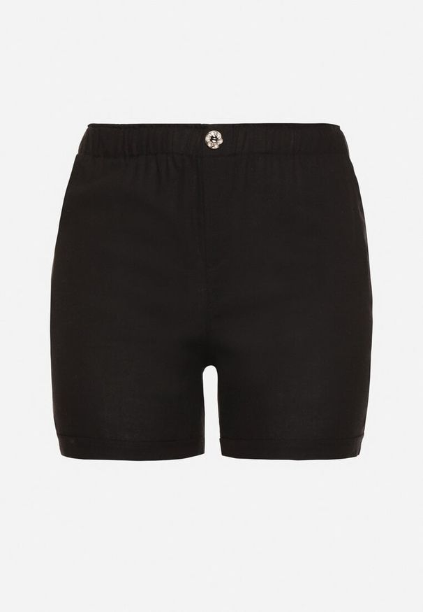 Born2be - Czarne Casualowe Szorty z Lnem z Gumką w Talii Filowena. Okazja: na co dzień. Kolekcja: plus size. Kolor: czarny. Materiał: len. Styl: casual