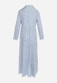 Born2be - Jasnoniebieska Koszulowa Sukienka Bawełniana Maxi w Kropki o Rozkloszowanym Kroju Lirtia. Kolor: niebieski. Materiał: bawełna. Wzór: kropki. Typ sukienki: koszulowe. Długość: maxi #6