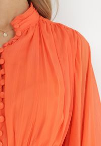Born2be - Pomarańczowa Rozkloszowana Sukienka z Falbanką Harlin. Kolor: pomarańczowy. Długość: mini