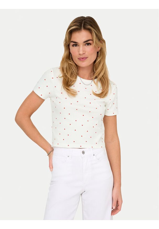 only - ONLY T-Shirt Fenja 15347986 Biały Slim Fit. Kolor: biały. Materiał: bawełna