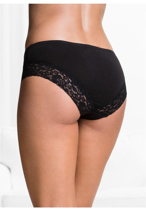 bonprix - Figi panty z koronką (4 pary). Kolor: czarny. Materiał: koronka. Wzór: koronka