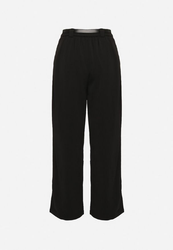 Born2be - Czarne Garniturowe Spodnie o Szerokim Kroju z Gumką i Paskiem w Talii Verittha. Okazja: na co dzień. Kolor: czarny. Styl: klasyczny, elegancki, casual