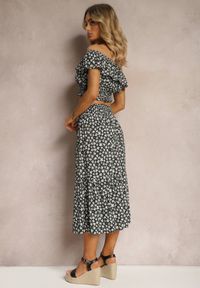Renee - Czarny 2-częściowy Komplet Bawełniany z Topem i Długą Spódnicą w Kwiaty Agnda. Kolor: czarny. Materiał: bawełna. Wzór: kwiaty #5