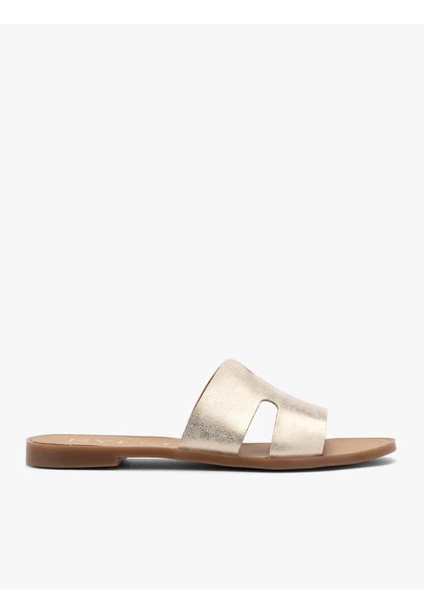 Ryłko - Platynowe klapki damskie z wycięciami. Okazja: na co dzień. Kolor: szary. Materiał: syntetyk. Sezon: lato. Styl: casual, elegancki, street