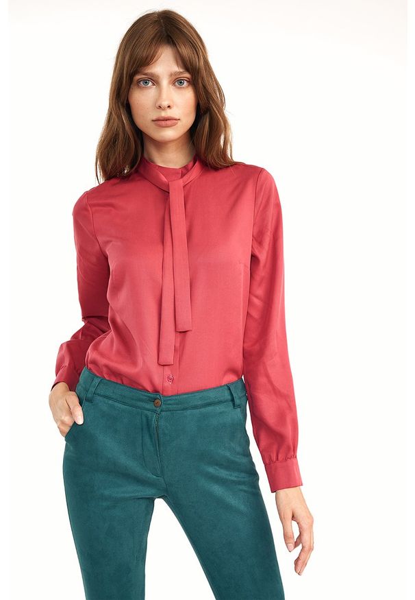 Nife - Koszulowa Bluzka z Fantaziem - Różowa. Kolor: różowy