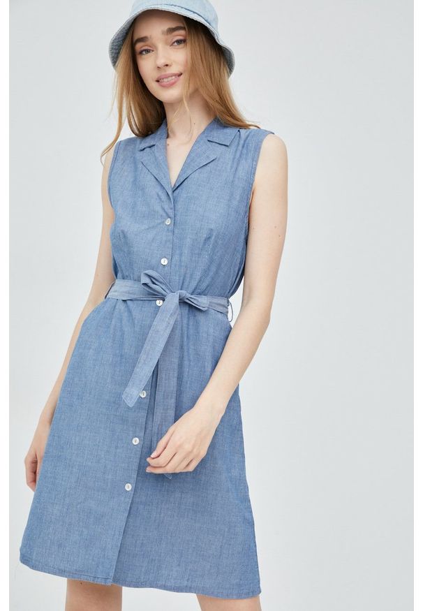 Vero Moda sukienka bawełniana mini rozkloszowana. Kolor: niebieski. Materiał: bawełna. Typ sukienki: rozkloszowane. Długość: mini
