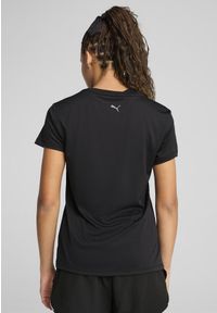 Puma - Damska koszulka do biegania z grafiką i napisem PUMA Black Q2. Kolor: czarny. Wzór: napisy