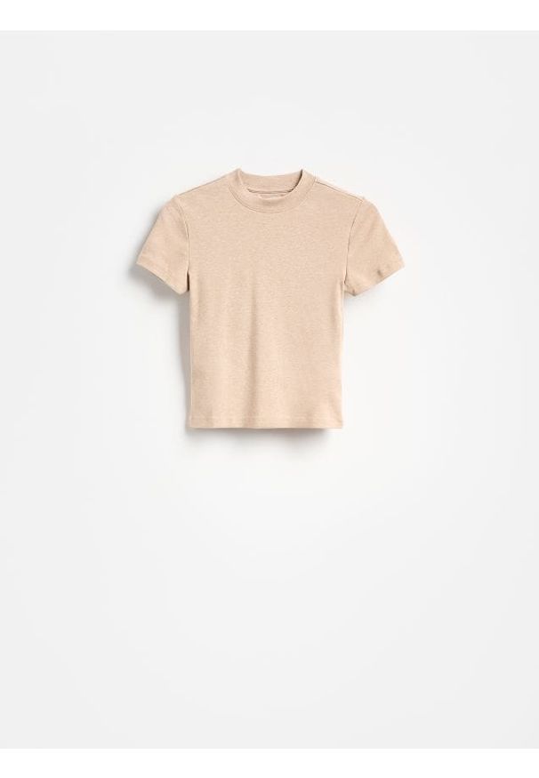 Reserved - T-shirt z modalem - beżowy. Kolor: beżowy. Materiał: bawełna, dzianina. Długość: krótkie. Wzór: gładki