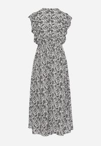 Born2be - Czarna Sukienka Bawełniana z Gumką w Talii i Mozaikowym Wzorem Indaria. Kolor: czarny. Materiał: bawełna #4