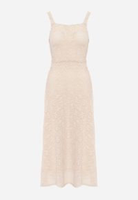 Renee - Beżowa Koronkowa Koktajlowa Sukienka o Taliowanym Kroju Ianra. Kolor: beżowy. Materiał: koronka. Długość rękawa: na ramiączkach. Wzór: koronka. Styl: wizytowy. Długość: mini #8