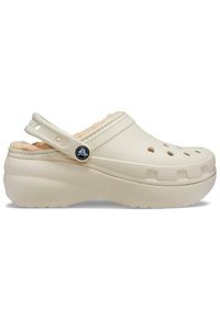 Crocs - Classic platforma damskie chodaki z podszewką. Kolor: biały. Obcas: na platformie. Styl: klasyczny