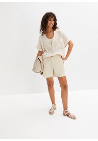 bonprix - Bluzka muślinowa z krótki rękawem. Kolor: beżowy. Długość rękawa: krótki rękaw. Długość: krótkie. Styl: elegancki #3