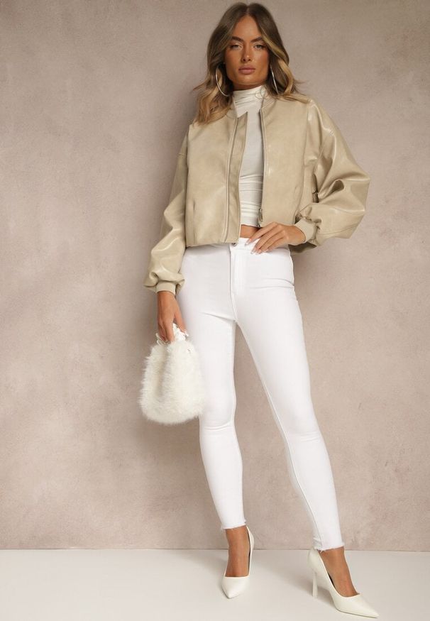 Renee - Białe Spodnie z Bawełny o Kroju Skinny Irivella. Okazja: na spotkanie biznesowe. Stan: podwyższony. Kolor: biały. Materiał: bawełna. Styl: biznesowy, elegancki
