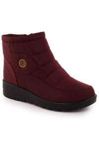 NEWS - Botki śniegowce damskie na koturnie bordowe News 5029. Kolor: czerwony. Materiał: skóra ekologiczna. Obcas: na koturnie #1