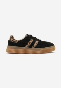 Renee - Czarne Zamszowe Sneakersy w Stylu Kultowych Tenisówek ze Skórzaną Wkładką i Wzorem w Panterkę Tenannia. Okazja: na co dzień. Kolor: czarny. Materiał: zamsz, skóra. Wzór: motyw zwierzęcy #4