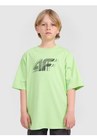 4f - 4F T-shirt oversize z nadrukiem chłopięcy - zielony 152 (11-12 lat). Okazja: na co dzień. Kolor: zielony. Materiał: jersey, bawełna, materiał. Wzór: nadruk. Sezon: lato. Styl: casual, klasyczny, sportowy #1