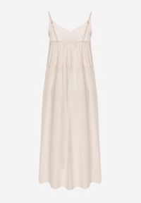 Renee - Beżowa Sukienka z Wiskozy Kena. Okazja: na co dzień. Typ kołnierza: kokarda. Kolor: beżowy. Typ sukienki: proste. Materiał: wiskoza. Długość rękawa: na ramiączkach. Sezon: lato. Styl: casual. Długość: maxi #3