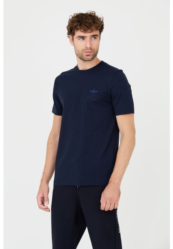 Aeronautica Militare - AERONAUTICA MILITARE Granatowy bawełniany męski t-shirt, Rozmiar XL. Kolor: niebieski. Materiał: bawełna