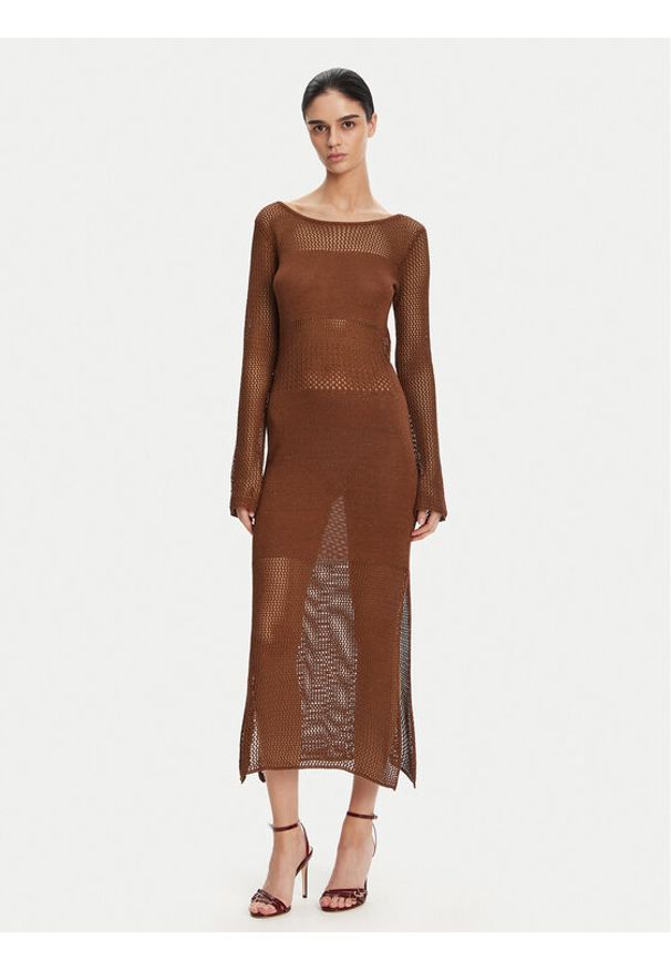Fracomina Sukienka dzianinowa FS25SD5004K514O7 Brązowy Slim Fit. Kolor: brązowy. Materiał: wiskoza