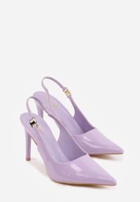 Born2be - Fioletowe Lakierowane Sandały na Szpilce z Odkrytą Piętą i Aplikacją Meridoria. Okazja: na co dzień, na randkę. Zapięcie: pasek. Kolor: fioletowy. Materiał: lakier. Wzór: aplikacja. Obcas: na szpilce. Styl: casual, klasyczny, elegancki #4