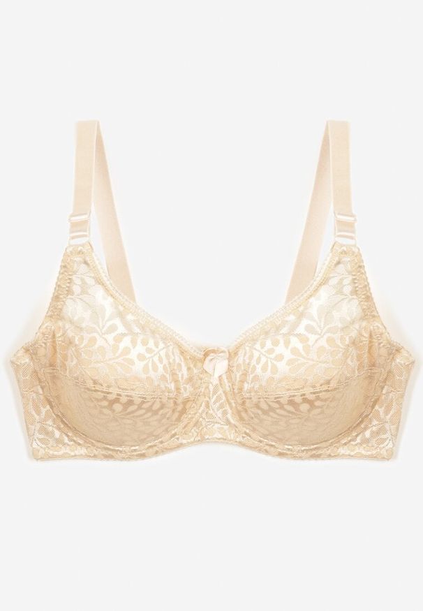 Renee - Jasnobeżowy Biustonosz Typu Full Cup z Koronką Vikiisire. Kolor: beżowy. Materiał: koronka. Wzór: koronka