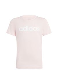 Adidas - Essentials Linear Logo Cotton Slim Fit Tee. Kolor: biały, różowy, wielokolorowy. Sport: joga i pilates