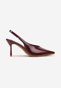 Renee - Bordowe Lakierowane Sandały na Szpilce Typu Slingback Addoxie. Okazja: na co dzień, na spacer. Kolor: czerwony. Materiał: lakier. Obcas: na szpilce. Styl: elegancki, casual. Wysokość obcasa: średni #3