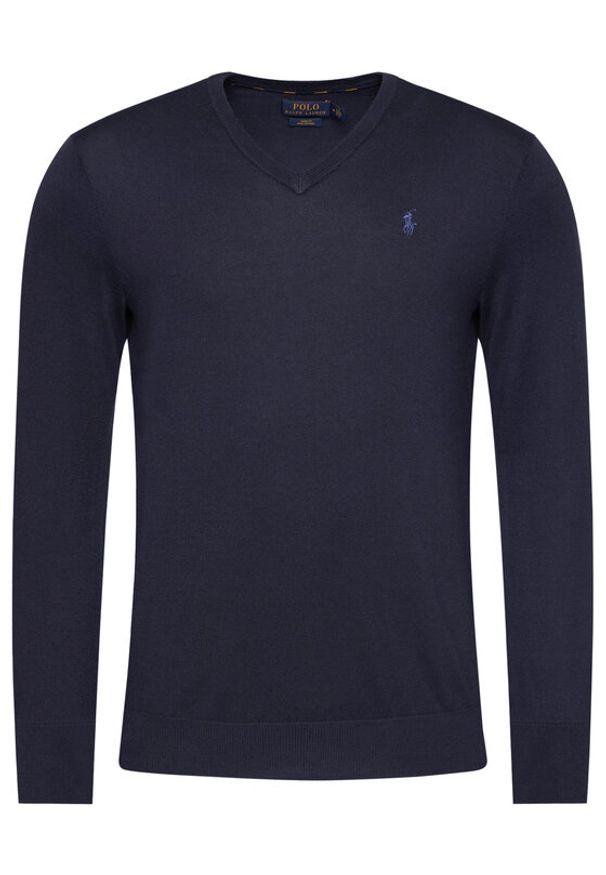 Polo Ralph Lauren Sweter Ls Sf Vn Pp 710670789004 Granatowy Slim Fit. Typ kołnierza: polo. Kolor: niebieski. Materiał: bawełna