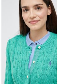 Polo Ralph Lauren kardigan bawełniany 211792413008 damski kolor zielony. Okazja: na co dzień. Typ kołnierza: polo. Kolor: zielony. Materiał: bawełna. Długość rękawa: długi rękaw. Długość: długie. Wzór: ze splotem. Styl: casual #3