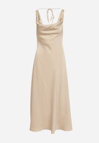 Born2be - Beżowa Sukienka Vices z Ozdobnym Tyłem i Wiązaniem Zimea. Okazja: na wesele, na randkę, na ślub cywilny, na imprezę. Kolor: beżowy. Styl: klasyczny #2