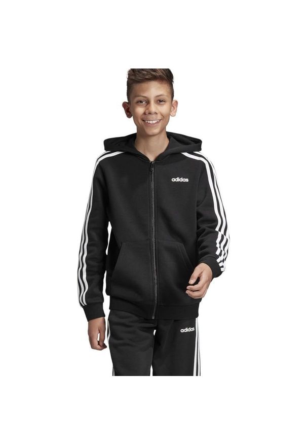 Adidas - Bluza dziecięca z kapturem ADIDAS DV1823. Typ kołnierza: kaptur. Materiał: poliester, polar, bawełna, tkanina. Wzór: paski. Styl: młodzieżowy