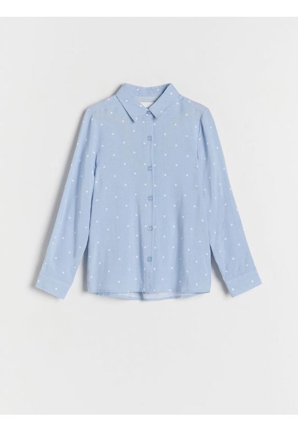Reserved - Wiskozowa koszula w groszki - jasnoniebieski. Kolor: niebieski. Materiał: wiskoza. Wzór: grochy. Styl: klasyczny