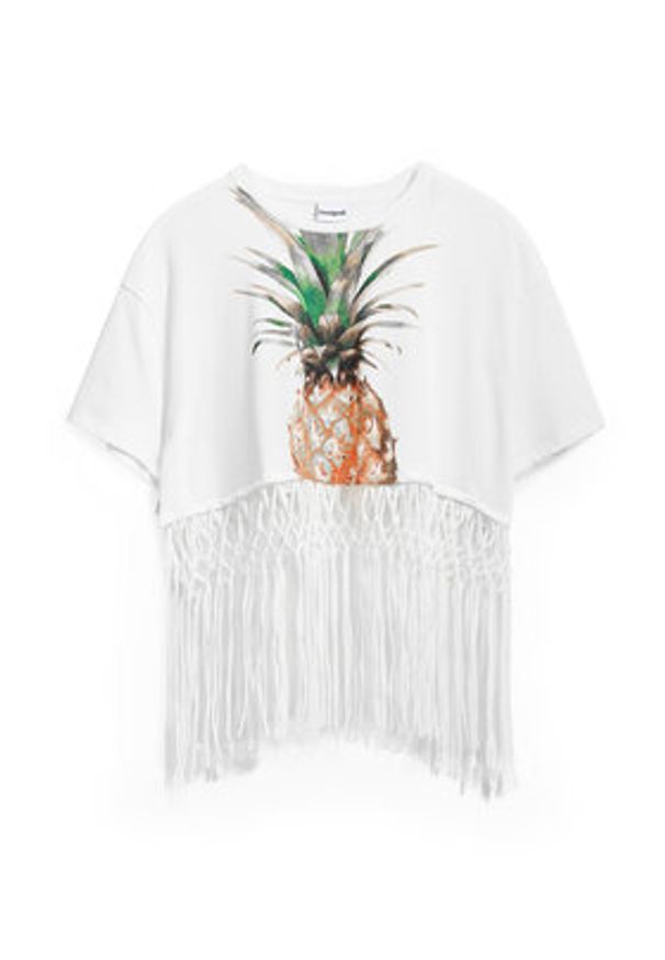 Desigual T-Shirt 25SWTKAN Écru Regular Fit. Kolor: kremowy. Materiał: bawełna