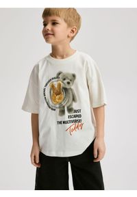 Reserved - Bawełniany t-shirt z nadrukiem - biały. Kolor: biały. Materiał: bawełna. Wzór: nadruk #1