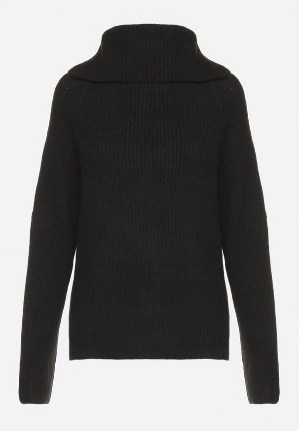 Born2be - Czarny Golf z Domieszką Wełny i Szerokim Kołnierzem Pativra. Okazja: na co dzień. Typ kołnierza: golf. Kolor: czarny. Materiał: wełna. Długość rękawa: długi rękaw. Długość: długie. Styl: klasyczny, casual