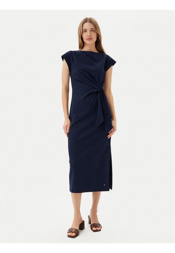 TOMMY HILFIGER - Tommy Hilfiger Sukienka codzienna WW0WW45159 Granatowy Regular Fit. Okazja: na co dzień. Kolor: niebieski. Materiał: bawełna. Typ sukienki: proste. Styl: casual