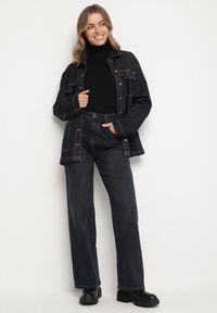 Born2be - Granatowe Szerokie Jeansy z Dodatkiem Wiskozy z Wysokim Stanem Zenoa. Okazja: na co dzień. Stan: podwyższony. Kolor: niebieski. Styl: klasyczny, casual #5