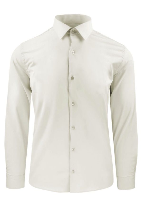 Elegancka Koszula Męska - Victorio - Kolor Kości Słoniowej (Ecru). Okazja: na co dzień. Kolor: beżowy, wielokolorowy, brązowy. Materiał: poliester, bawełna, elastan. Długość rękawa: długi rękaw. Długość: długie. Styl: elegancki