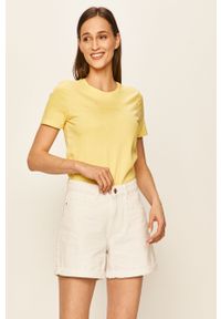 Jacqueline de Yong - T-shirt. Okazja: na co dzień. Kolor: żółty. Materiał: bawełna, dzianina. Wzór: nadruk. Styl: casual #1
