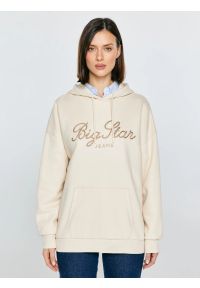 Big-Star - Bluza damska z kapturem kremowa Raisa 103. Okazja: na spacer, na co dzień. Typ kołnierza: kaptur. Kolor: kremowy. Materiał: dzianina, jeans, dresówka. Wzór: gładki, haft. Styl: casual, sportowy #1