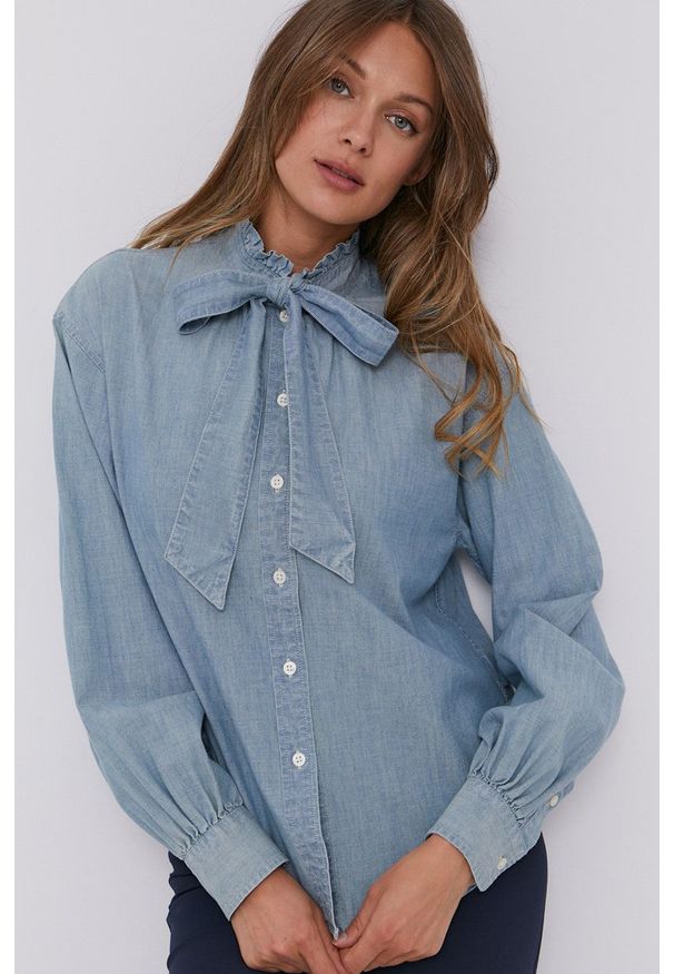 Lauren Ralph Lauren - Koszula bawełniana. Okazja: na co dzień. Kolor: niebieski. Materiał: bawełna. Długość rękawa: długi rękaw. Długość: długie. Styl: casual
