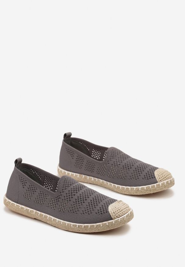 Born2be - Szare Espadryle z Ażurowej Siateczki Ozdobione Plecionką Lanivesa. Okazja: na spacer. Kolor: szary. Materiał: materiał. Wzór: ażurowy, aplikacja. Sezon: lato, wiosna